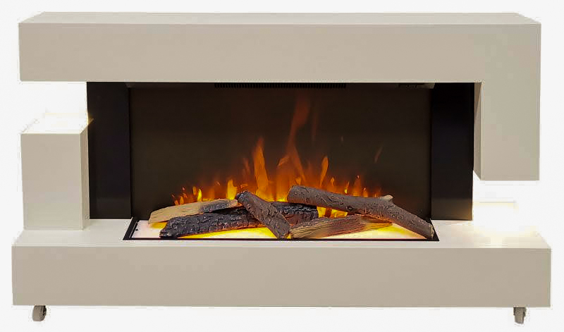 CHIMENEA ELECTRICA EFECTO TRONCOS / MUEBLE DECORATIVO BLANCO 750/1500W - 120V K-120A (120 x 26 x 67.2 cm) 