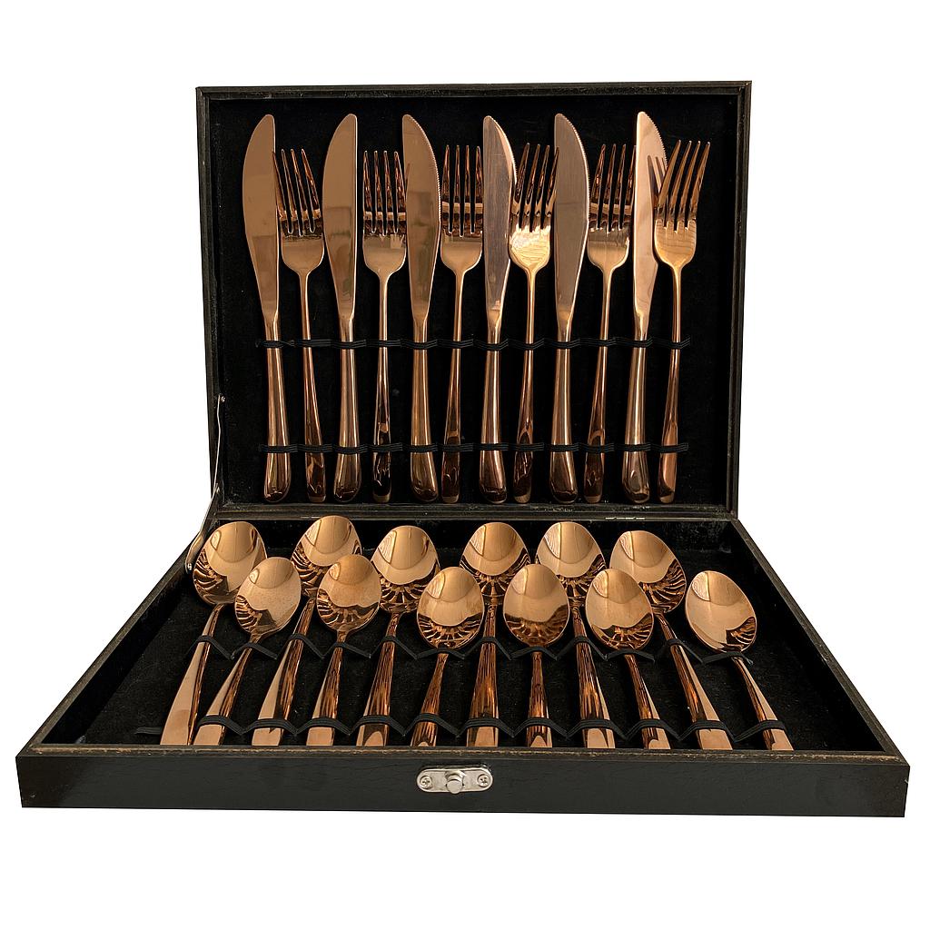 JUEGO CUBIERTOS ACERO INOX ROSADO ORO 24PZS 2HM22-2