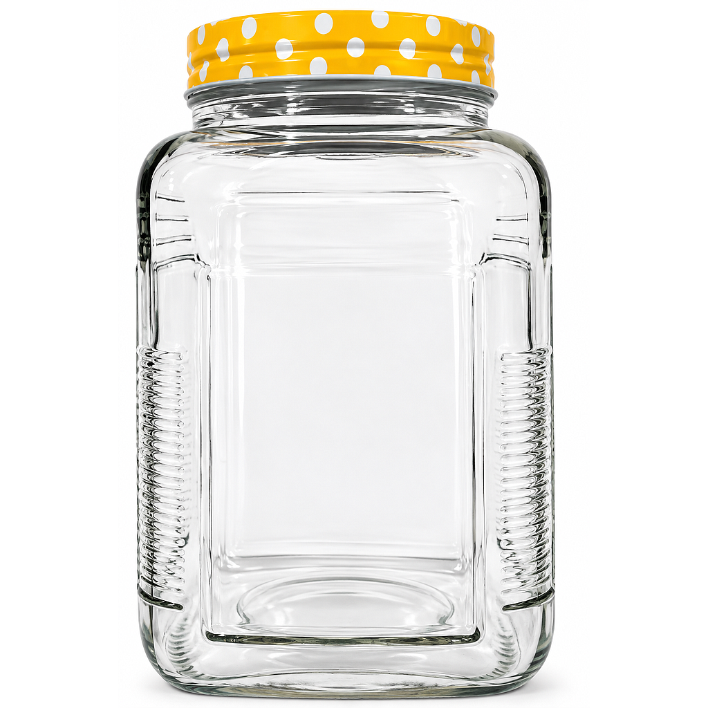 FRASCO VIDRIO TAPA METALICA AMARILLO LUNARES BLANCOS WHM4 (1.4lt)