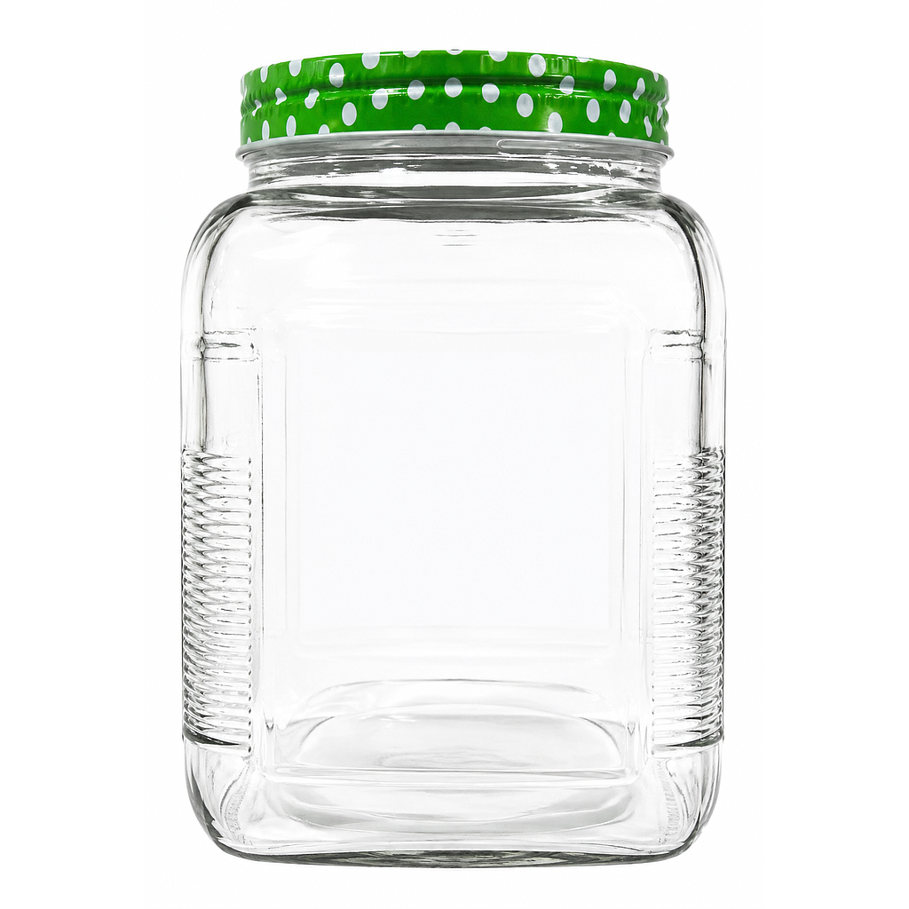 FRASCO VIDRIO TAPA METALICA VERDE LUNARES BLANCOS WHM2 (2.6lt)