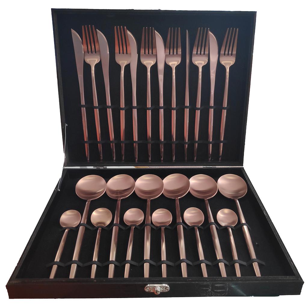 JUEGO CUBIERTOS ACERO INOX ROSADO ORO 24PZS 2HM22-9C