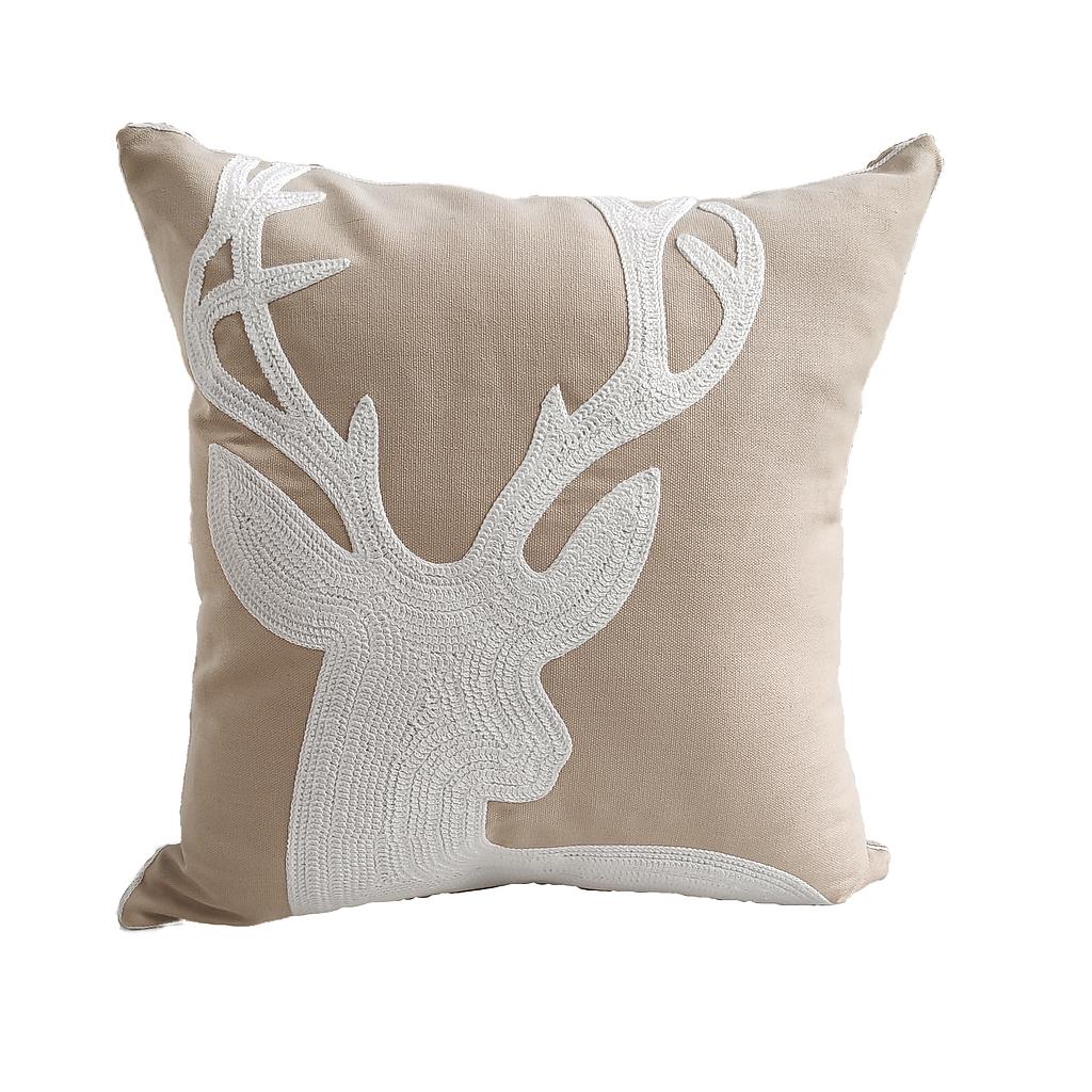 COJIN NAVIDEÑO BEIGE DISEÑO ALCE 2HM53-9 (45 x 45cm)