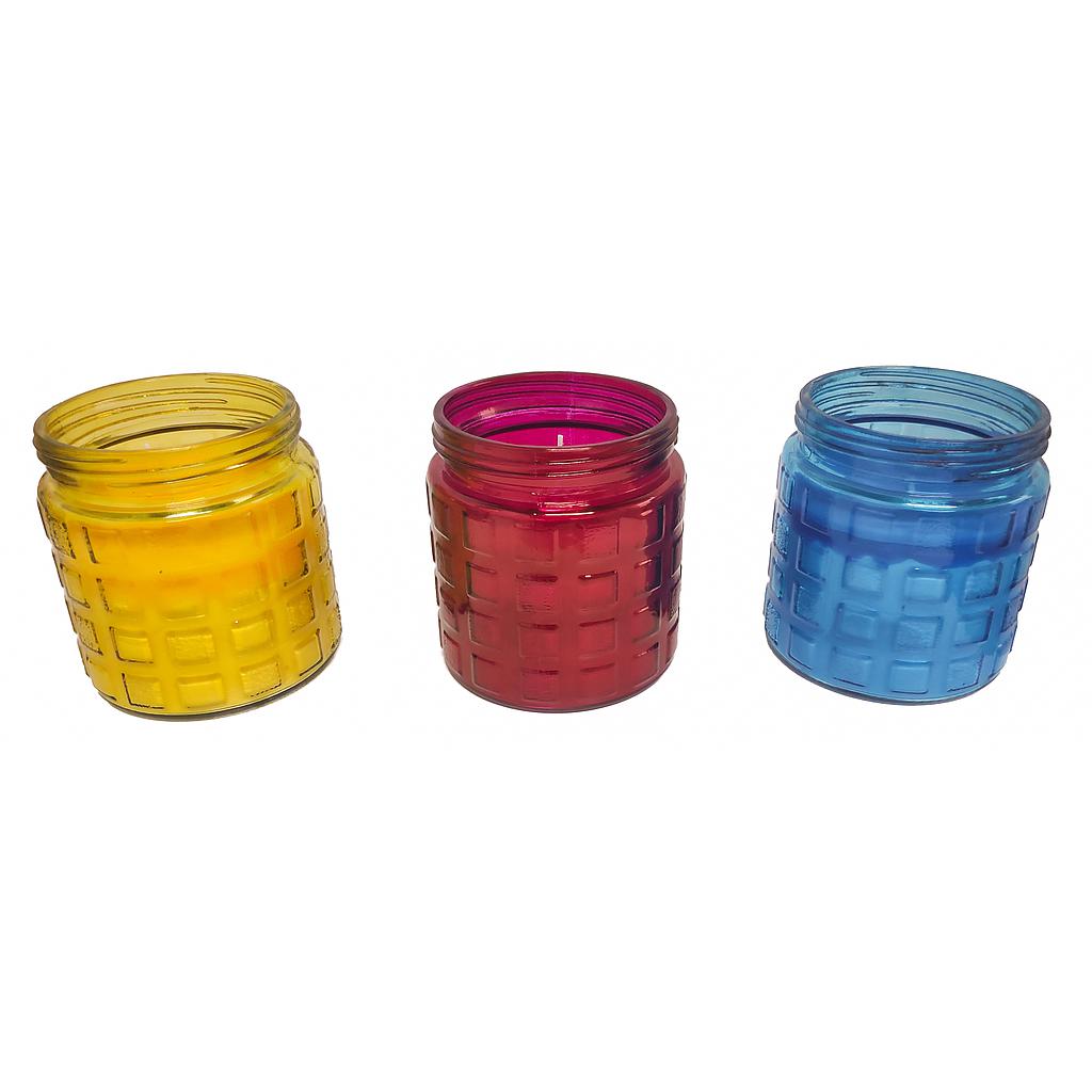 VELA ANTI MOSQUITOS CITRONELLA EN FRASCO DE COLORES 420000620 (11 x 12cm)