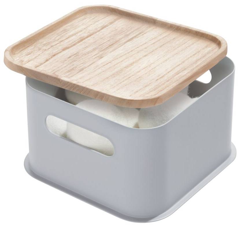 ORGANIZADOR MULTIUSO GRIS CON TAPA MADERA INTER 08332 (21.6 x 30.5 x 12.7cm)