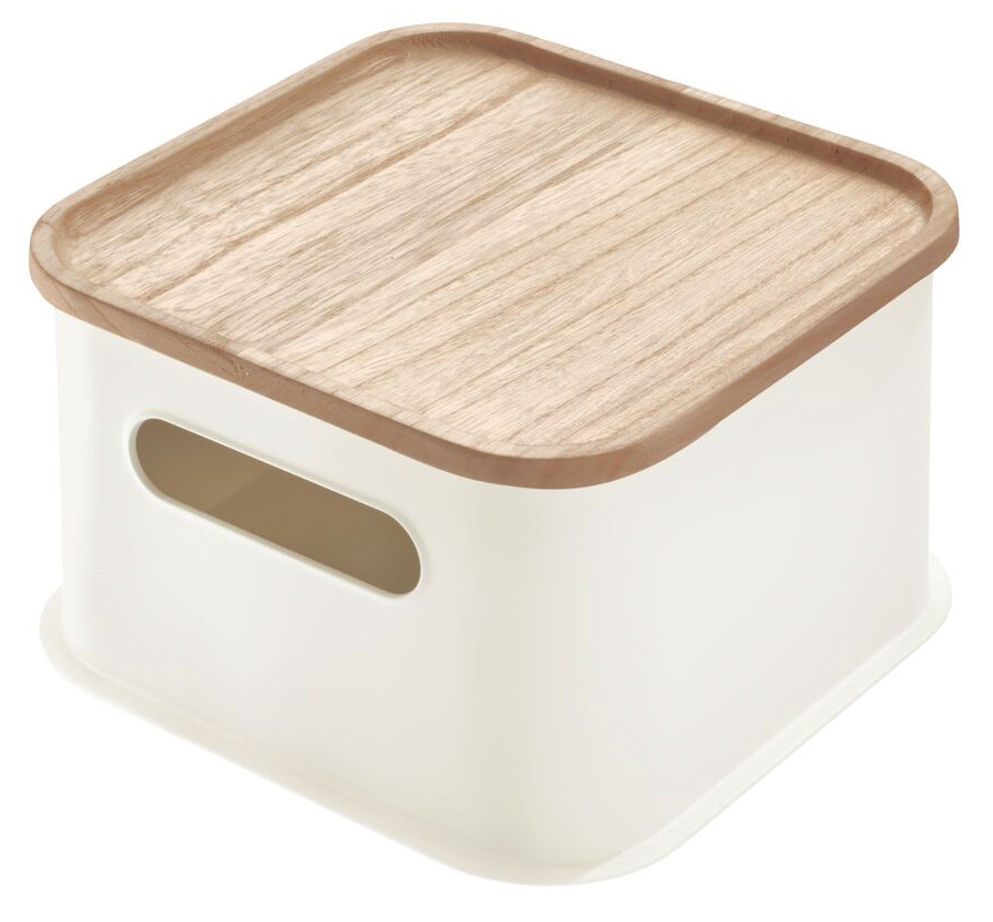 ORGANIZADOR MULTIUSO BLANCO CON TAPA MADERA INTER 08331 (21.6 x 21.6 x 12.7cm)