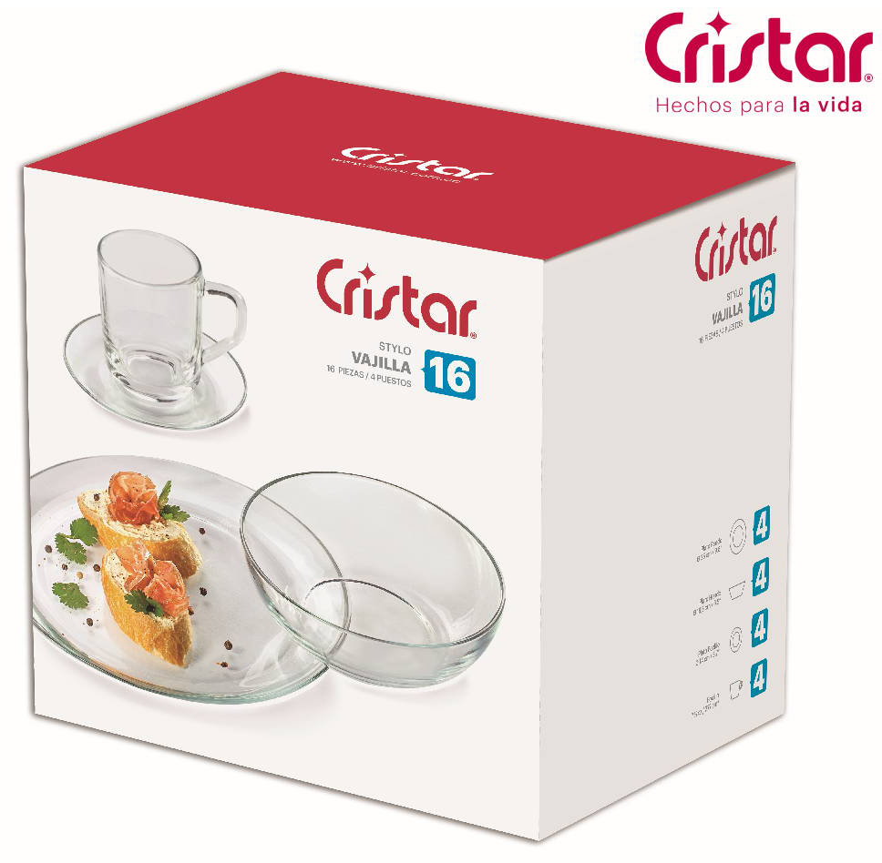 VAJILLAS STYLO TRANSPARENTE 16PZS VC9520E