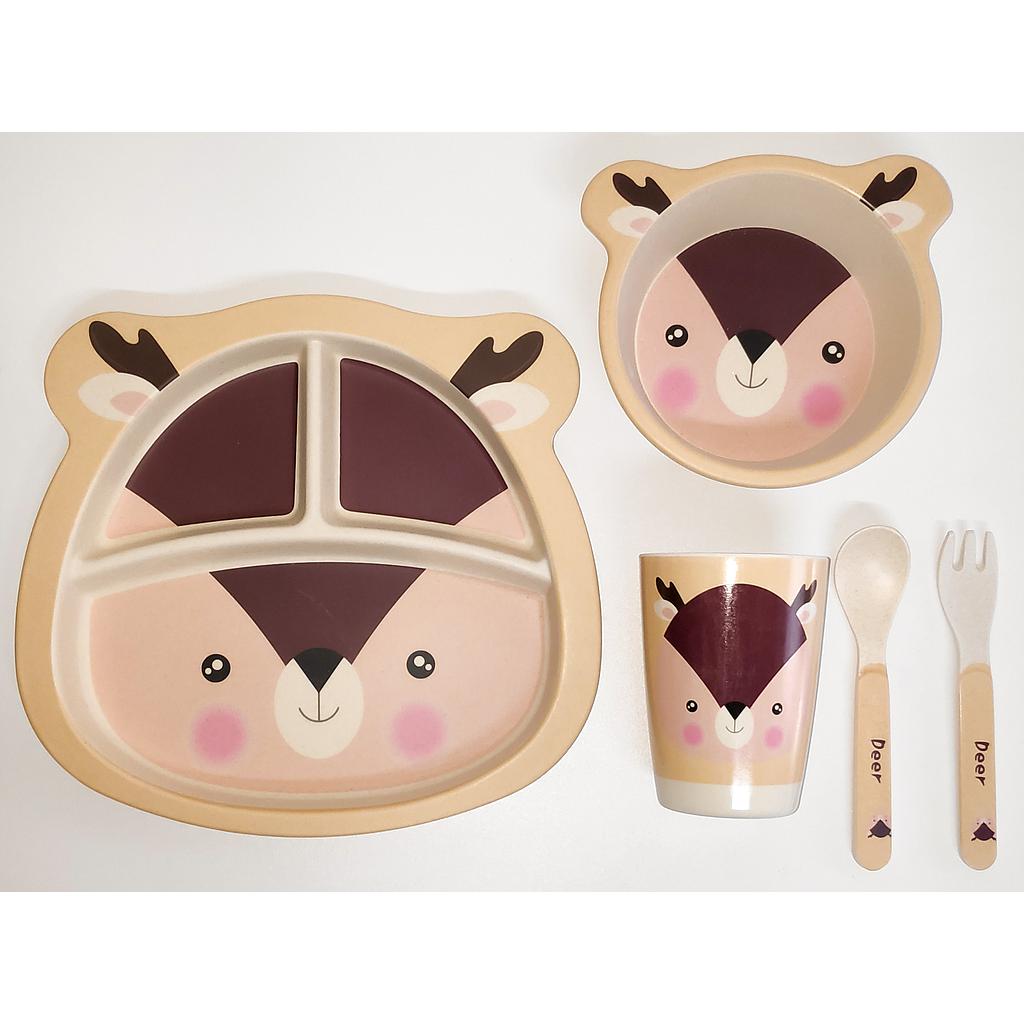 JUEGO VAJILLA FIBRA BAMBOO NINOS DISENO VENADO 5PZS S07284VN