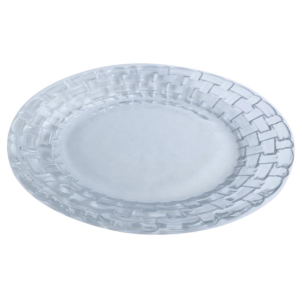 SET PLATOS VIDRIO DISEÑO TEJIDO ESTILO RATAN  6PZS S01215 (17.6cm)