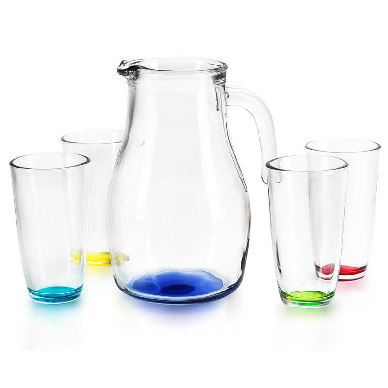 SET JARRA &amp; 4 VASOS ATOM COLORES WL867