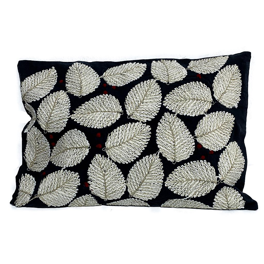 COJIN ALGODÓN BORDADO AZUL HOJAS BLANCAS PDD-CC-2022-362 (36 x 51cm)