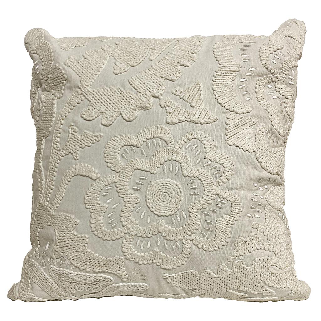COJIN ALGODÓN BORDADO BLANCO FLOR PDD-CC-2022-69 (46 x 46cm)