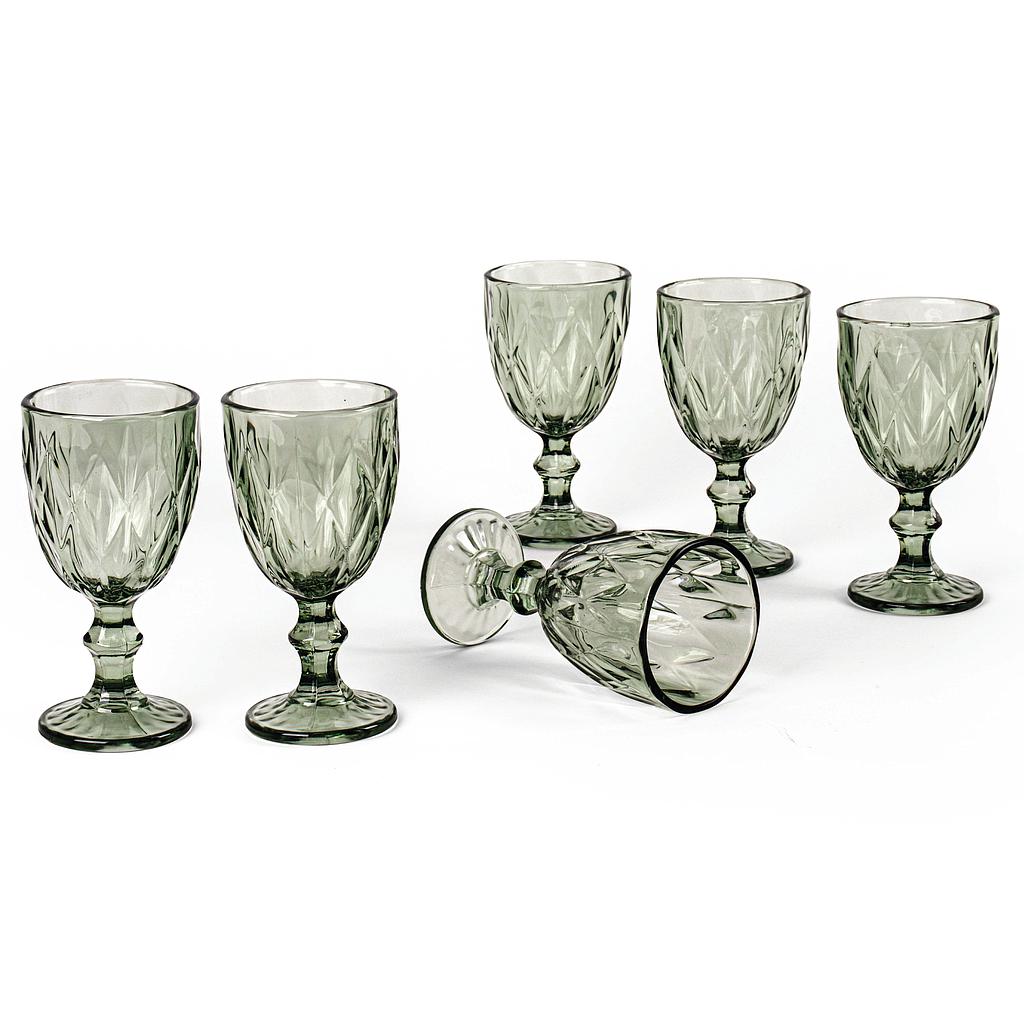 SET COPAS DE VIDRIO VERDE COQUEADA 6PZS 22475299 (240ml / 15.27 x 8cm)