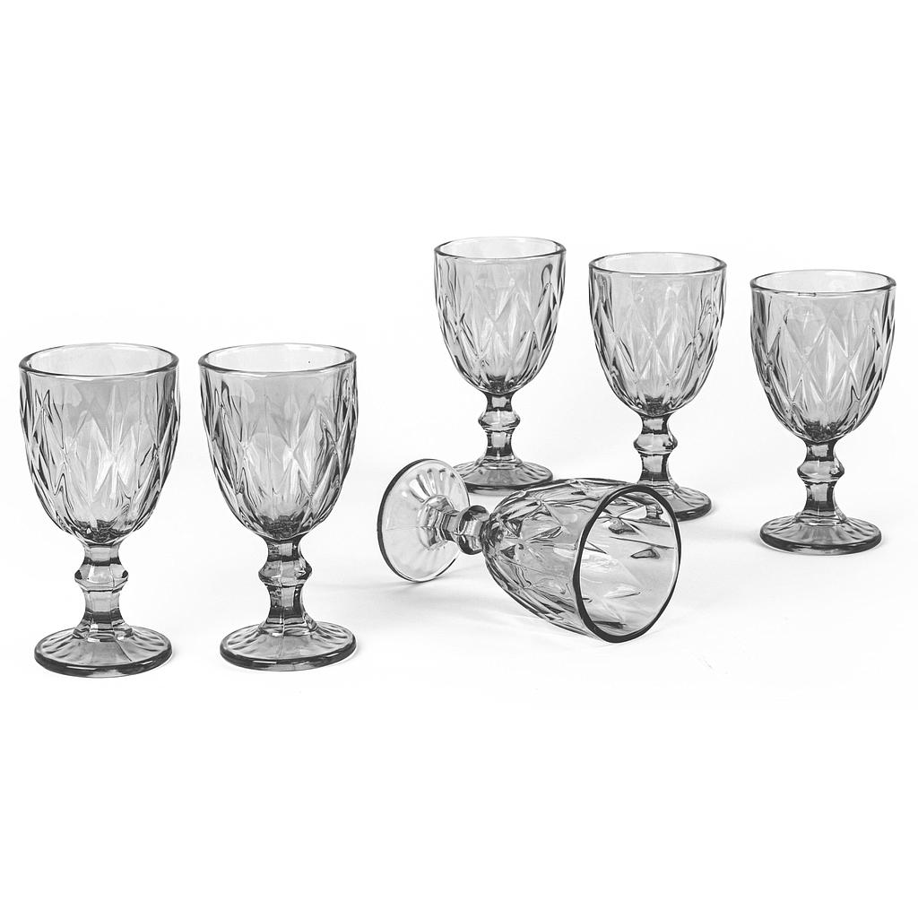 SET COPAS DE VIDRIO TRANSPARENTE COQUEADA 6PZS 22475298 (240ml / 15.27 x 8cm)