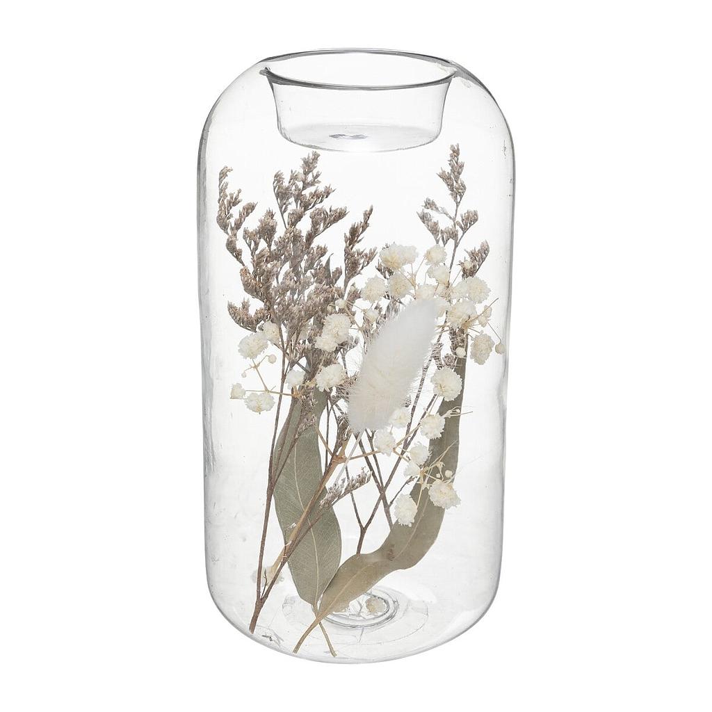 CANDELABRO VIDRIO Y FLORES SECAS 185494 (15 x 8cm)