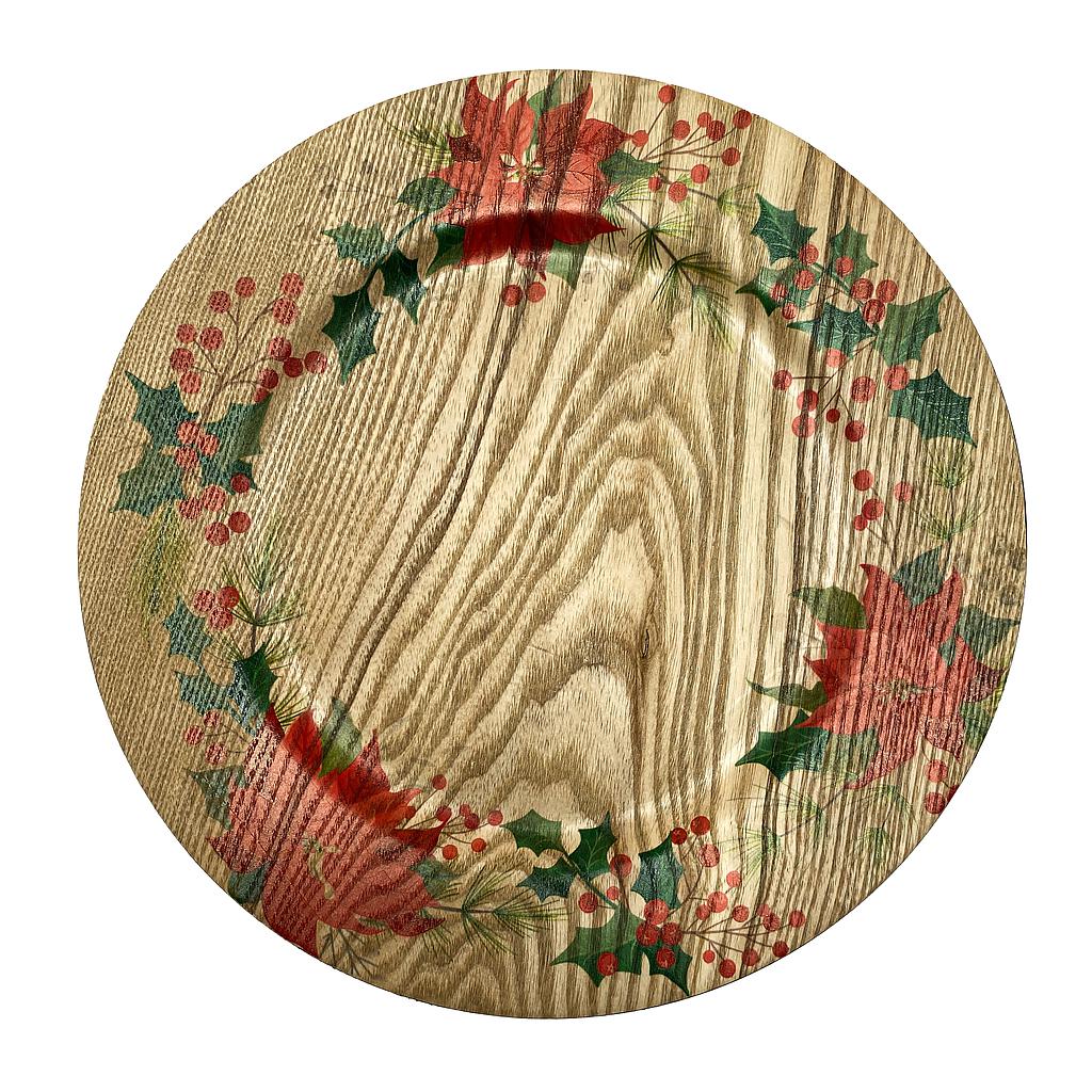 PLATO BASE NAVIDEÑO MADERADO DISENO FLOR IC1109-08