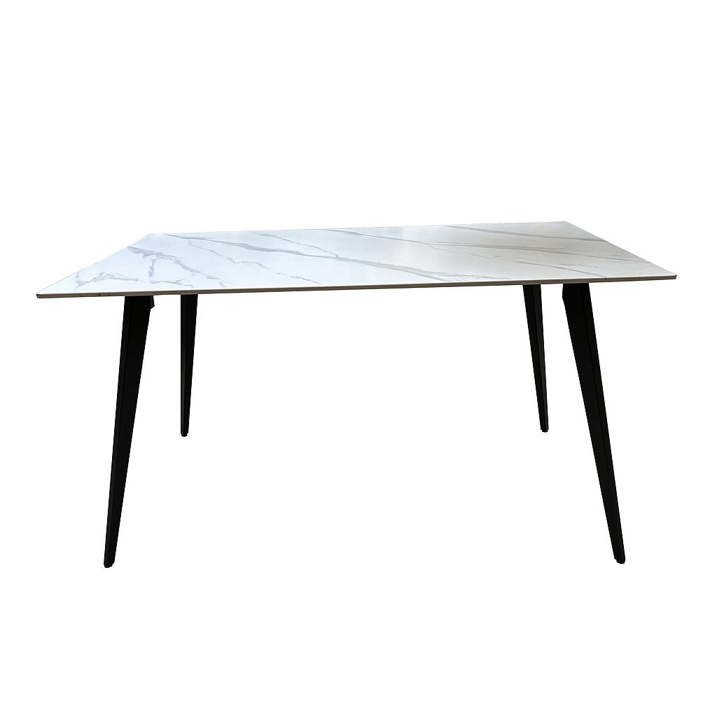 MESA DE COMEDOR MONTEMAR PORCELANATO BLANCO MATE PATAS NEGRAS E1164 (140 x 80 x 76cm)