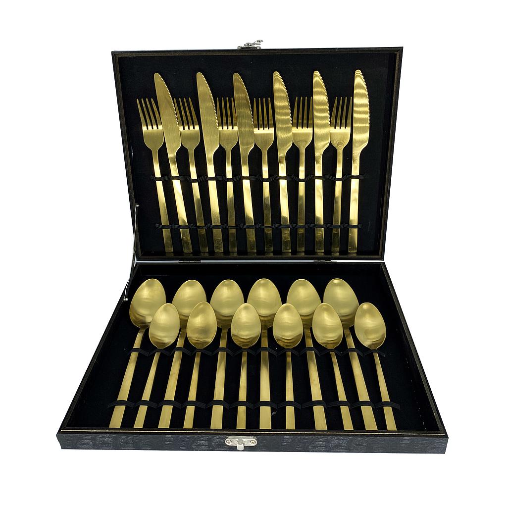 JUEGO CUBIERTOS ACERO INOX DORADO MATE 24PZS 4HM14-7