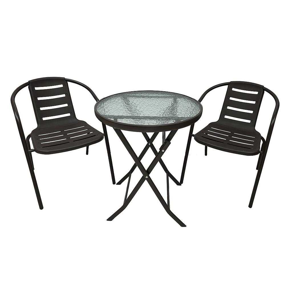 SET MESA VIDRIO Y 2 SILLAS ANADEL PARA TERRAZA 4HM16-1