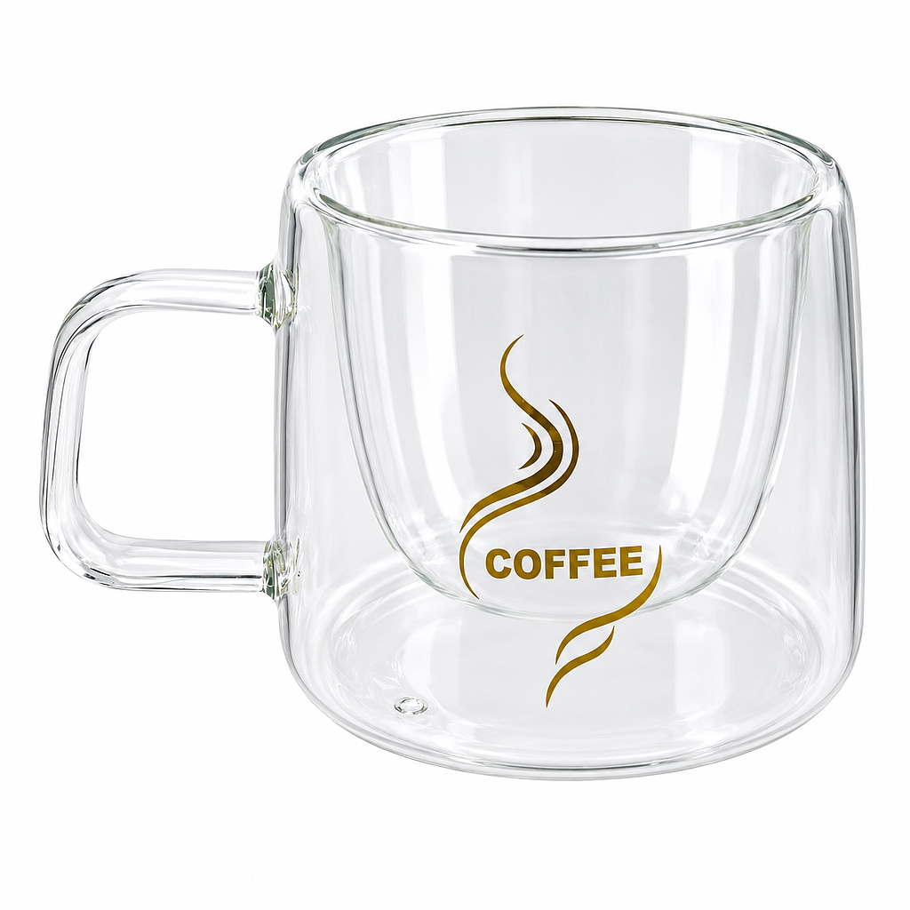 TAZA VIDRIO DOBLE TRANSPARENTE COFFEE 4HM37-17 (7.5 x 7.5cm / 150ml)