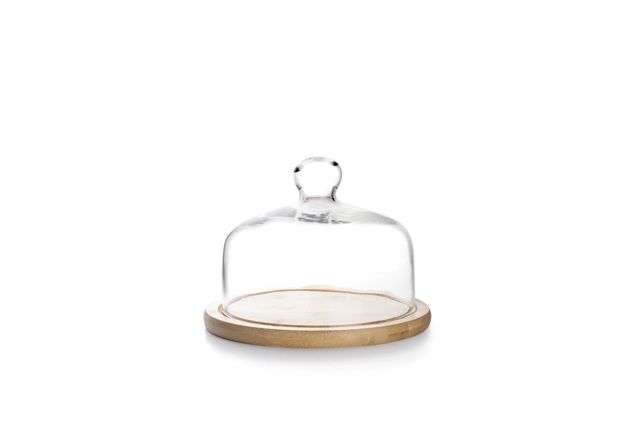 QUESERA TAPA DE CRISTAL CON BASE DE MADERA IB 715518 (18cm)
