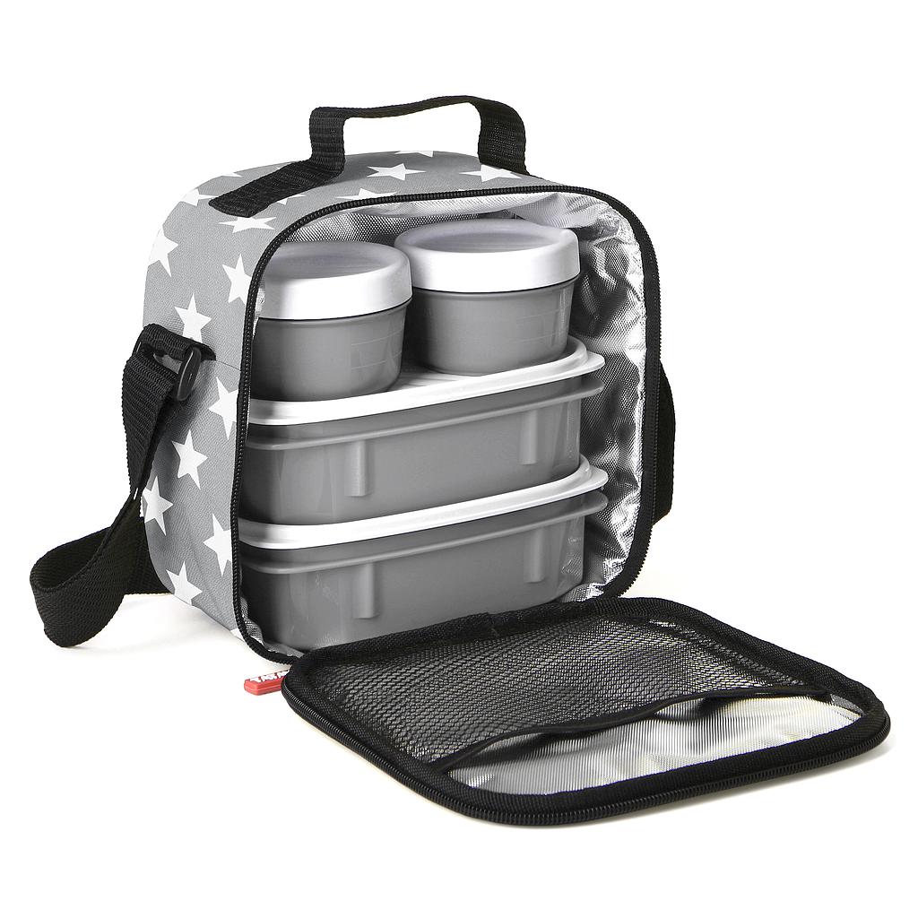 LONCHERA Y CONTENEDOR ALIM. URBAN FOOD STARS GRIS 5PZS 1167513 (22.5 x 10 x 22cm)