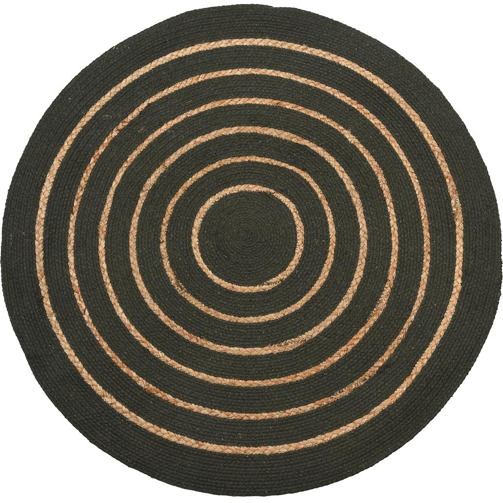 ALFOMBRA YUTE REDONDA NEGRO CIRCULOS CAFE A35940000 (80cm)