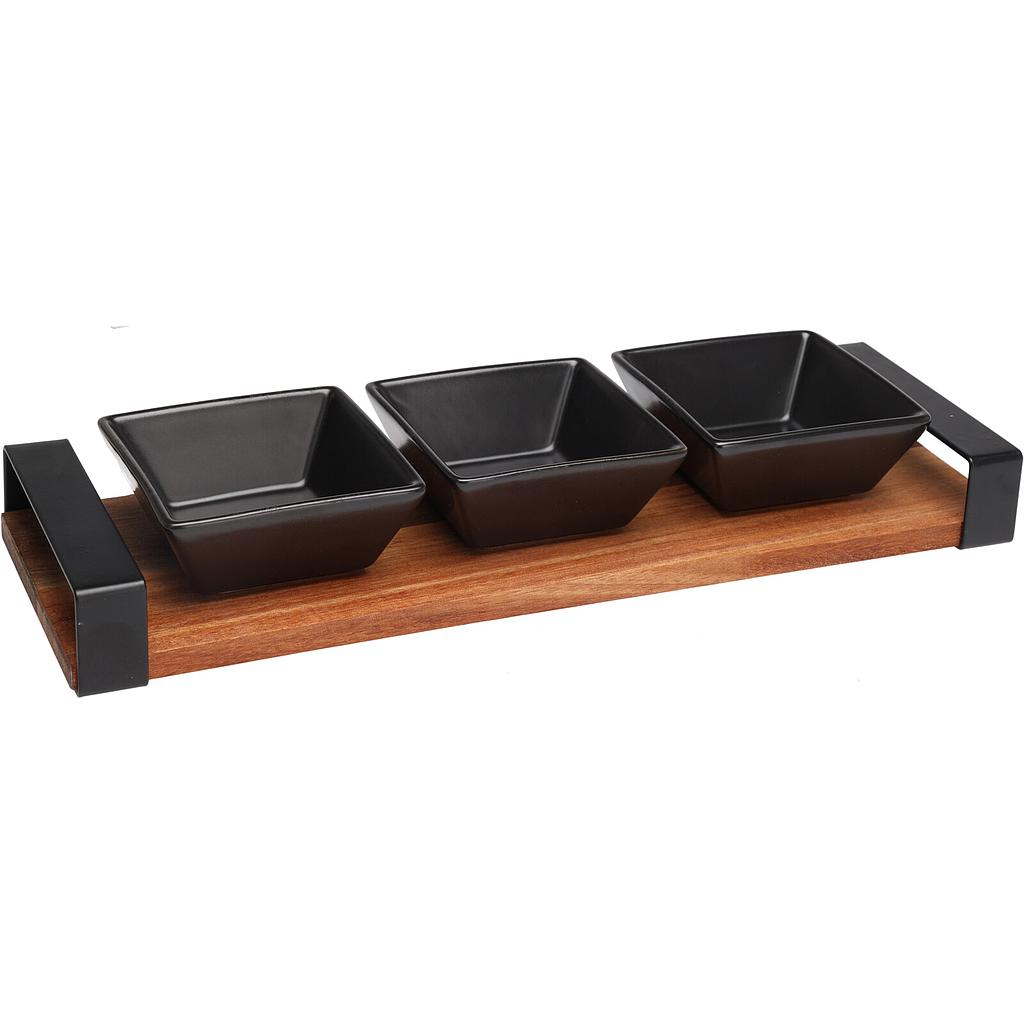 SET DE SERVICIO &amp; BANDEJA ACACIA CON ASAS 4PZS 210000860 (31 x 10 x 4cm)
