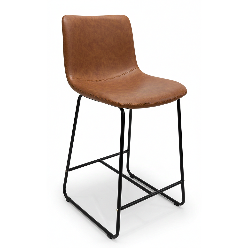 TABURETE SALEM CUERINA CAFÉ CLARO PATA METALICA WW5132-CC (ALTURA 65cm)