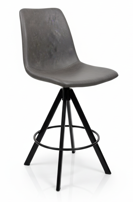 TABURETE EVEREST GIRATORIO 180° CUERINA GRIS PATA METALICA TWW5132-GR (ALTURA 65cm)