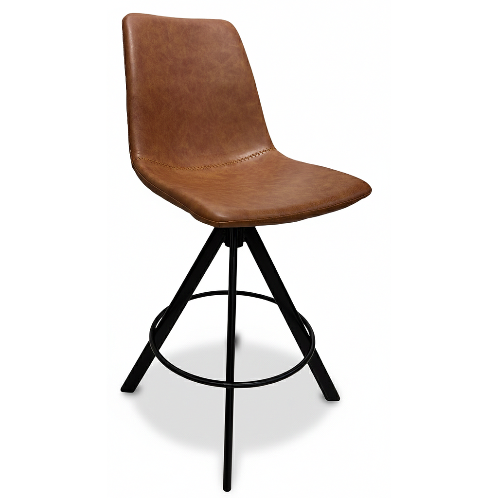 TABURETE EVEREST GIRATORIO 180° CUERINA CAFE CLARO PATA METALICA TWW5132-CC (ALTURA 65cm)