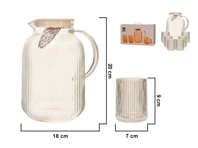 SET JARRA C/VASO VIDRIO 7PZS 721145 / ES27459 (20 x 18cm / 9 x 7cm)