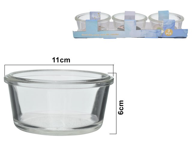 SET CONTENEDOR VIDRIO REDONDO PARA SALSAS 3PZS (11.5 x 11.5 x 5.80cm)