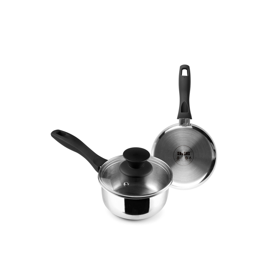 OLLA  INDUKTION ACERO INOX CON TAPA VIDRIO IB 666214 (14cm)