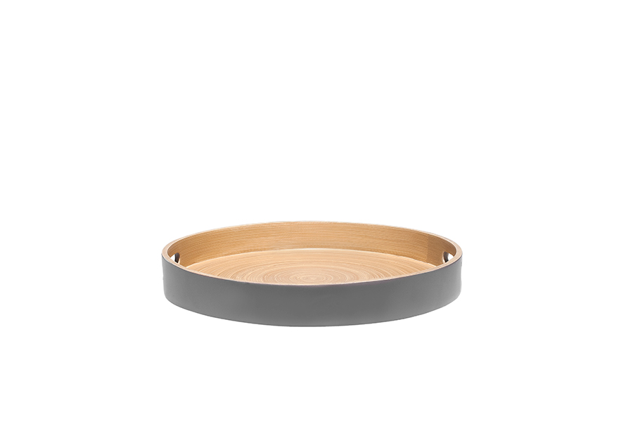 BANDEJA DE SERVICIO REDONDA BAMBOO NATURAL GRIS MATE IB 590800 (35cm)