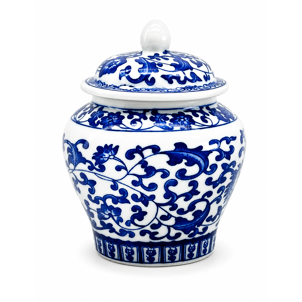 AZUCARERA CERAMICA DISEÑO CHINO AZUL BLANCO CON TAPA F24354  (10 x 13cm)