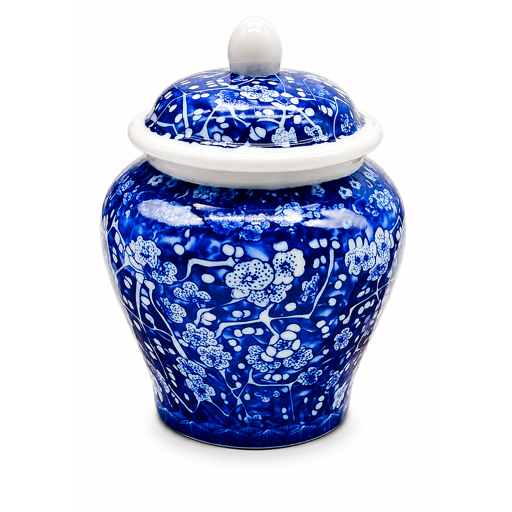 AZUCARERA CERAMICA DISEÑO CHINO AZUL BLANCO CON TAPA F24355  (10 x 13cm)