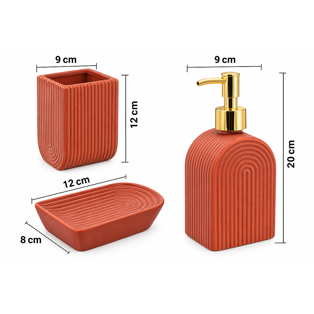 SET ACCESORIOS DE BANO CAFE 3PZS 338674 / LP89494/5/6-1 (20 x 9cm / 12 x 9cm / 12 x 8cm)